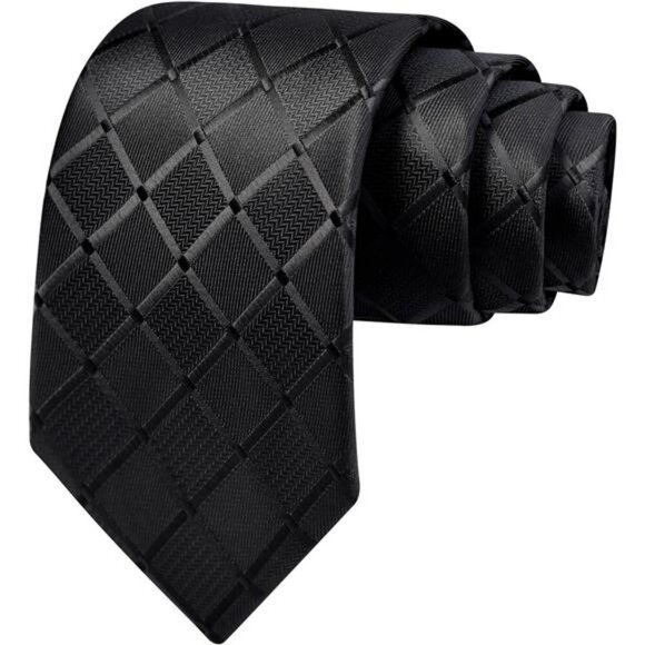 Mens Plaid Tie Set with Pocket Square Cufflinks Lapel Pin Formal Necktie - Picture 3 of 7